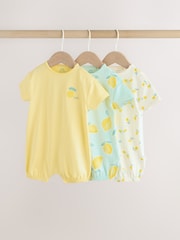 Blue and Yellow Lemon Printed Jersey Baby Rompers 3 Pack - Image 1 of 13