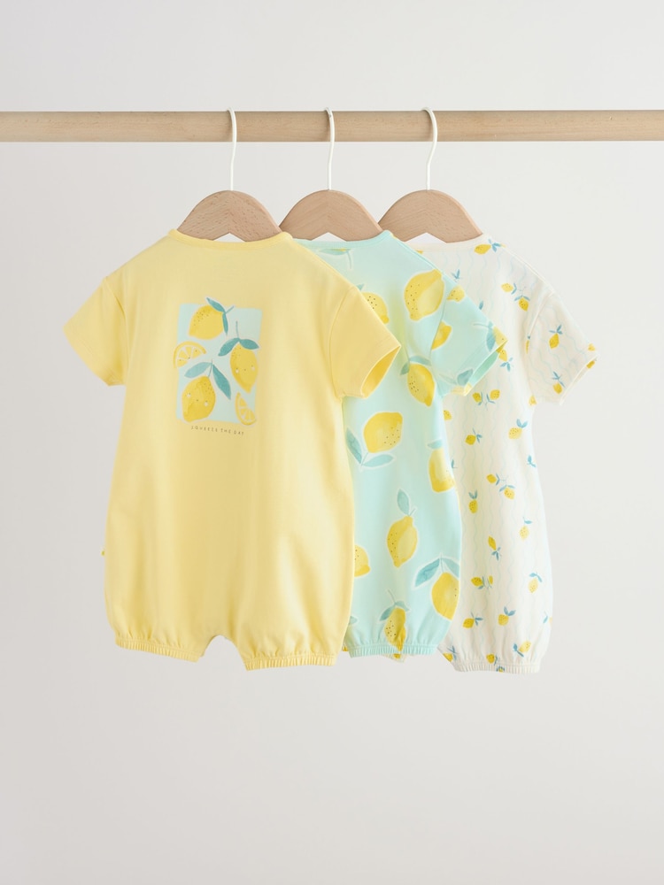 Blue and Yellow Lemon Printed Jersey Baby Rompers 3 Pack - Image 2 of 13