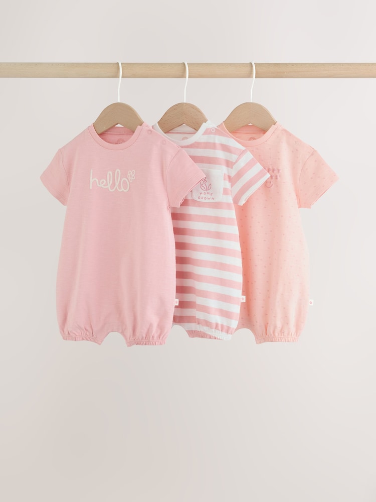 Pink Tonal Striped 3 Pack Jersey Baby Rompers 3 Pack - Image 1 of 13