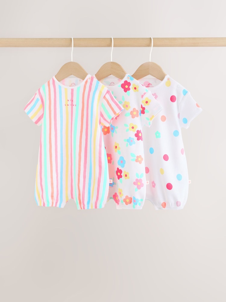 Multi Bright All-Over Printed Jersey Baby Rompers 3 Pack - Image 1 of 11