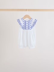 Blue Floral Broderie Broderie 3 Pack Baby Rompers - Image 3 of 10