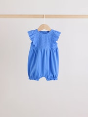 Blue Floral Broderie Broderie 3 Pack Baby Rompers - Image 4 of 10