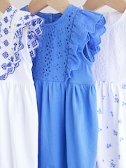 Blue Floral Broderie Broderie 3 Pack Baby Rompers - Image 7 of 10