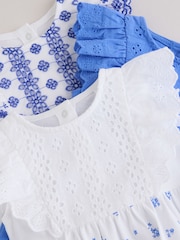 Blue Floral Broderie Broderie 3 Pack Baby Rompers - Image 8 of 10
