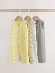 Monochrome Floral Rib Wide Leg Jersey Baby Rompers 3 Pack - Image 1 of 10