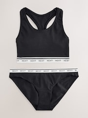 Black Non Wire Crop High Leg Bra & Knickers Set - Image 4 of 6
