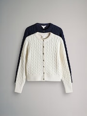 The Set 2 Pack Knitted Cable Cardigan Navy Blue/Cream - Image 2 of 6
