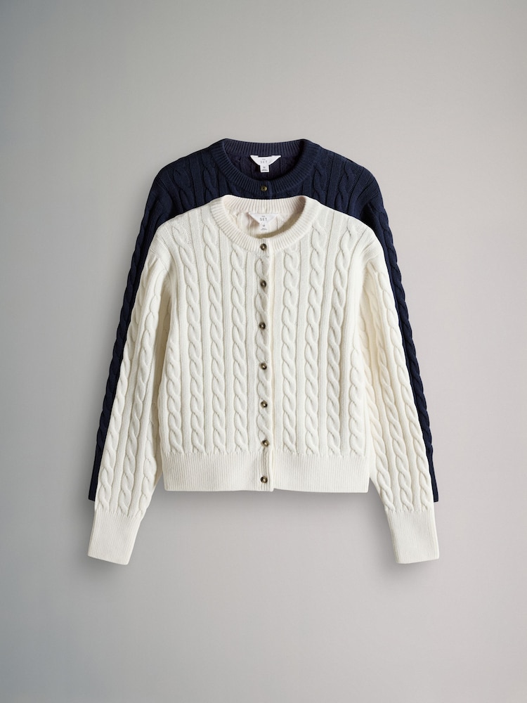 The Set 2 Pack Knitted Cable Cardigan Navy Blue/Cream - Image 2 of 6