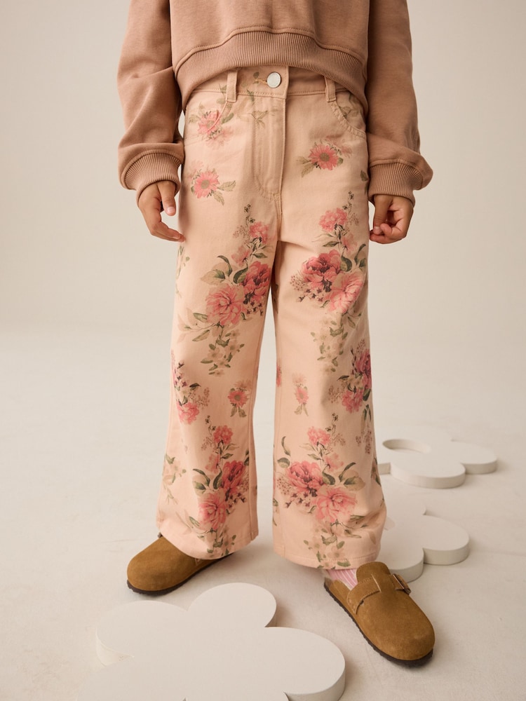 وردي - Floral Print Wide Leg Jeans (3-16yrs) - صورة 1 من 4 وردي - Floral Print Wide Leg Jeans (3-16yrs) - صورة 1 من 4