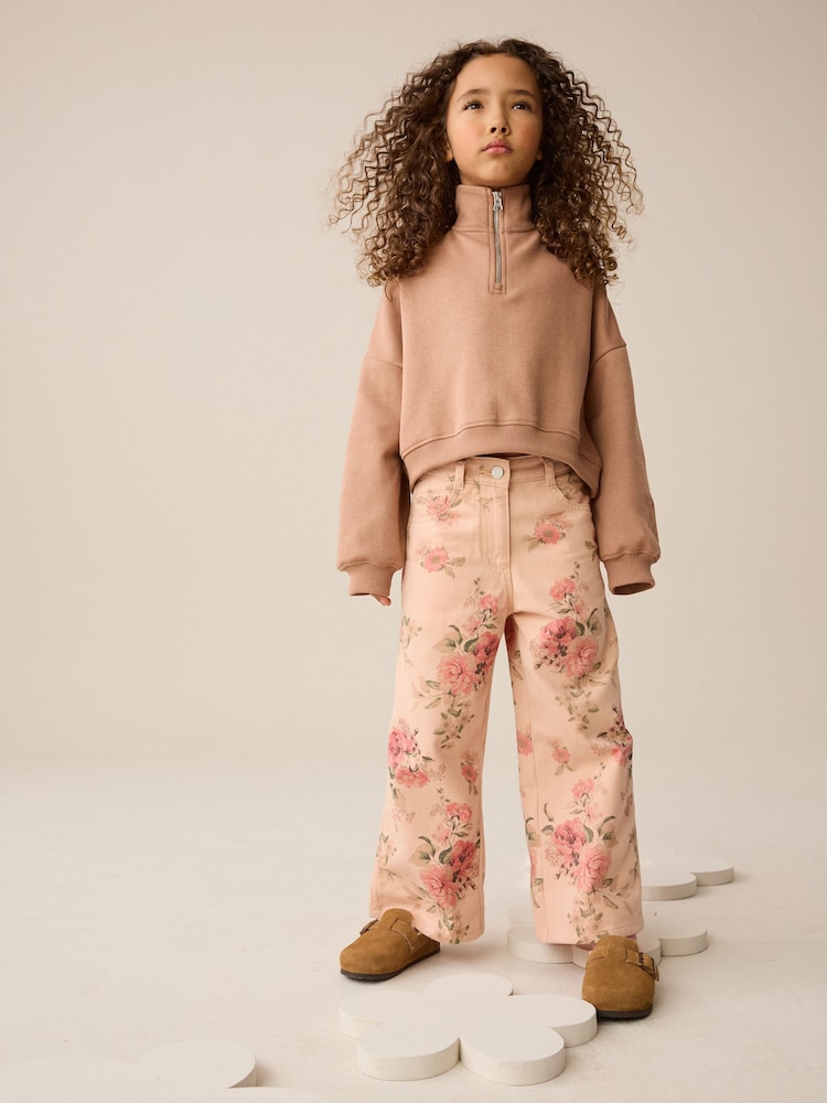 وردي - Floral Print Wide Leg Jeans (3-16yrs) - صورة 2 من 4 وردي - Floral Print Wide Leg Jeans (3-16yrs) - صورة 2 من 4