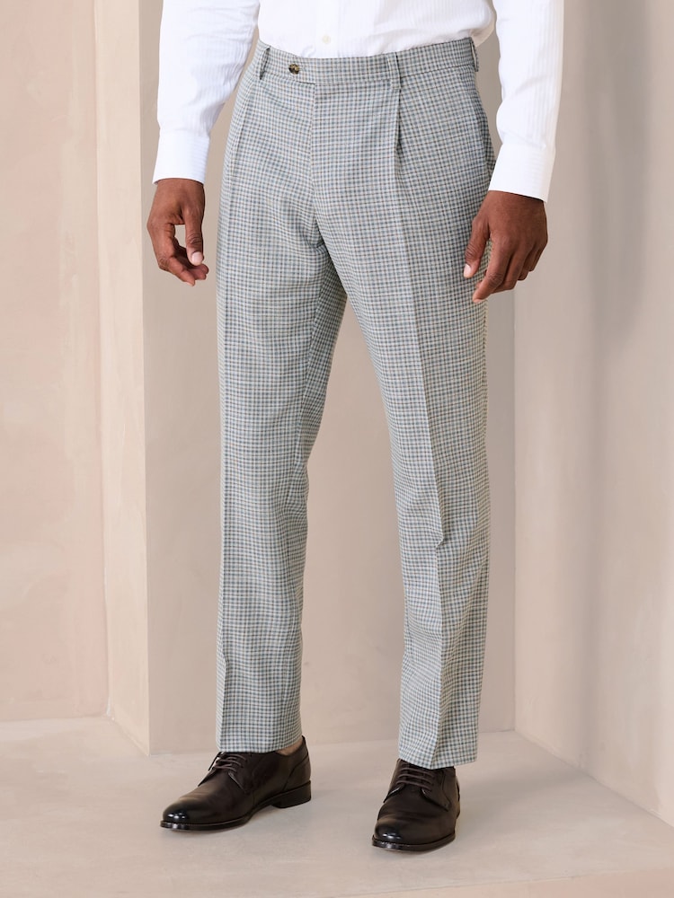 Grey Gingham Check Suit Trousers - Image 1 of 10