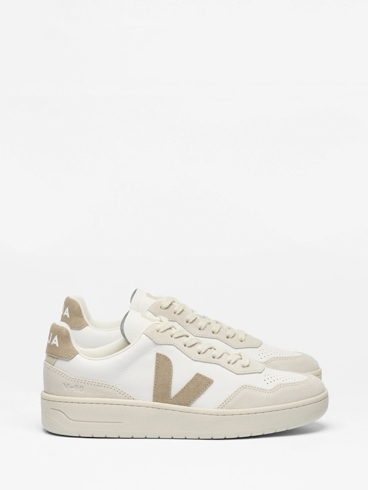 Veja Taupe V-90 White Trainers - Image 2 of 4