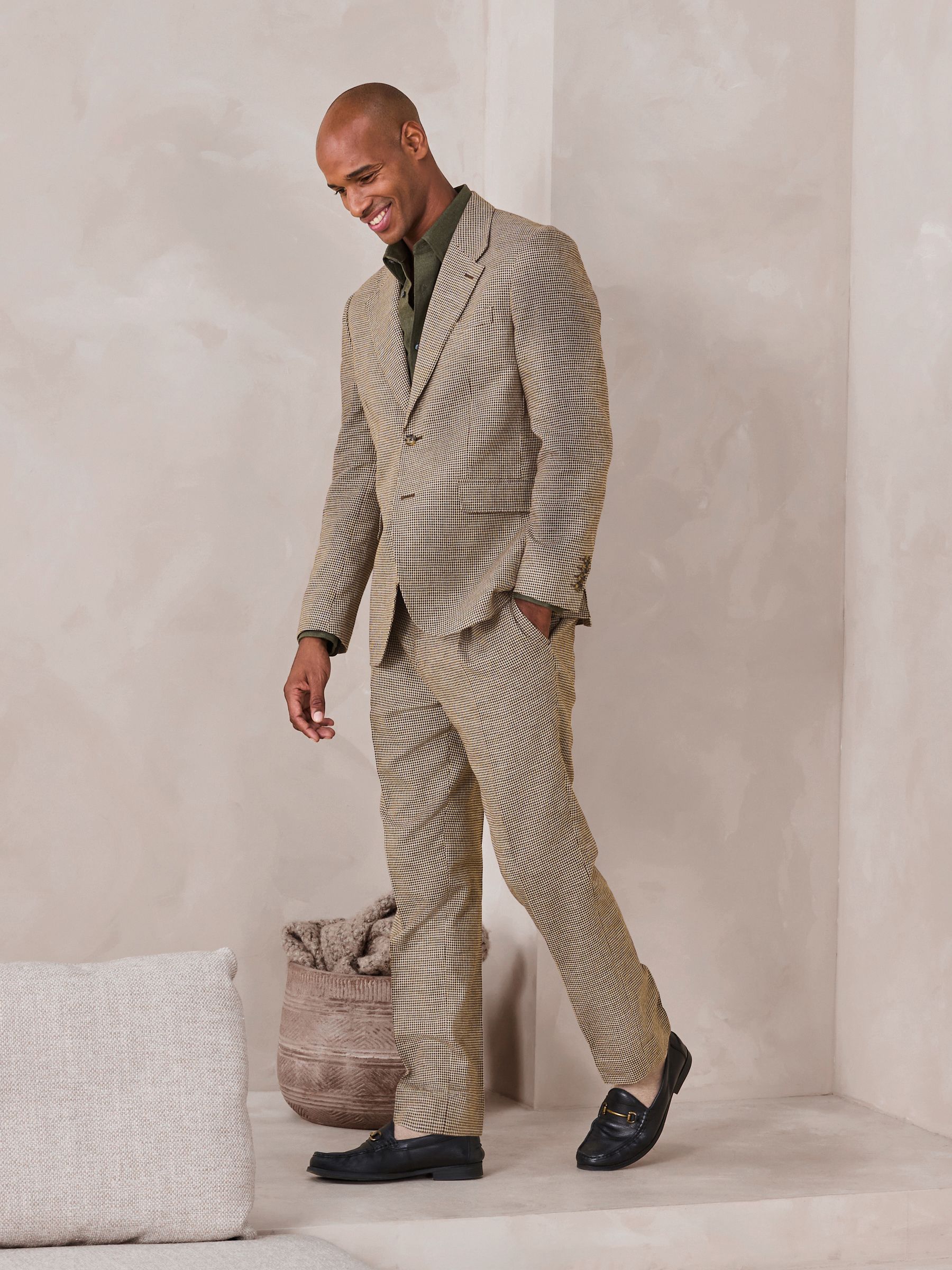C06143 新品 THE SUIT COMPANY：160cm-8drop Buy Brown N. Premium Tailored Fit Puppytooth Texture Suit Jacket