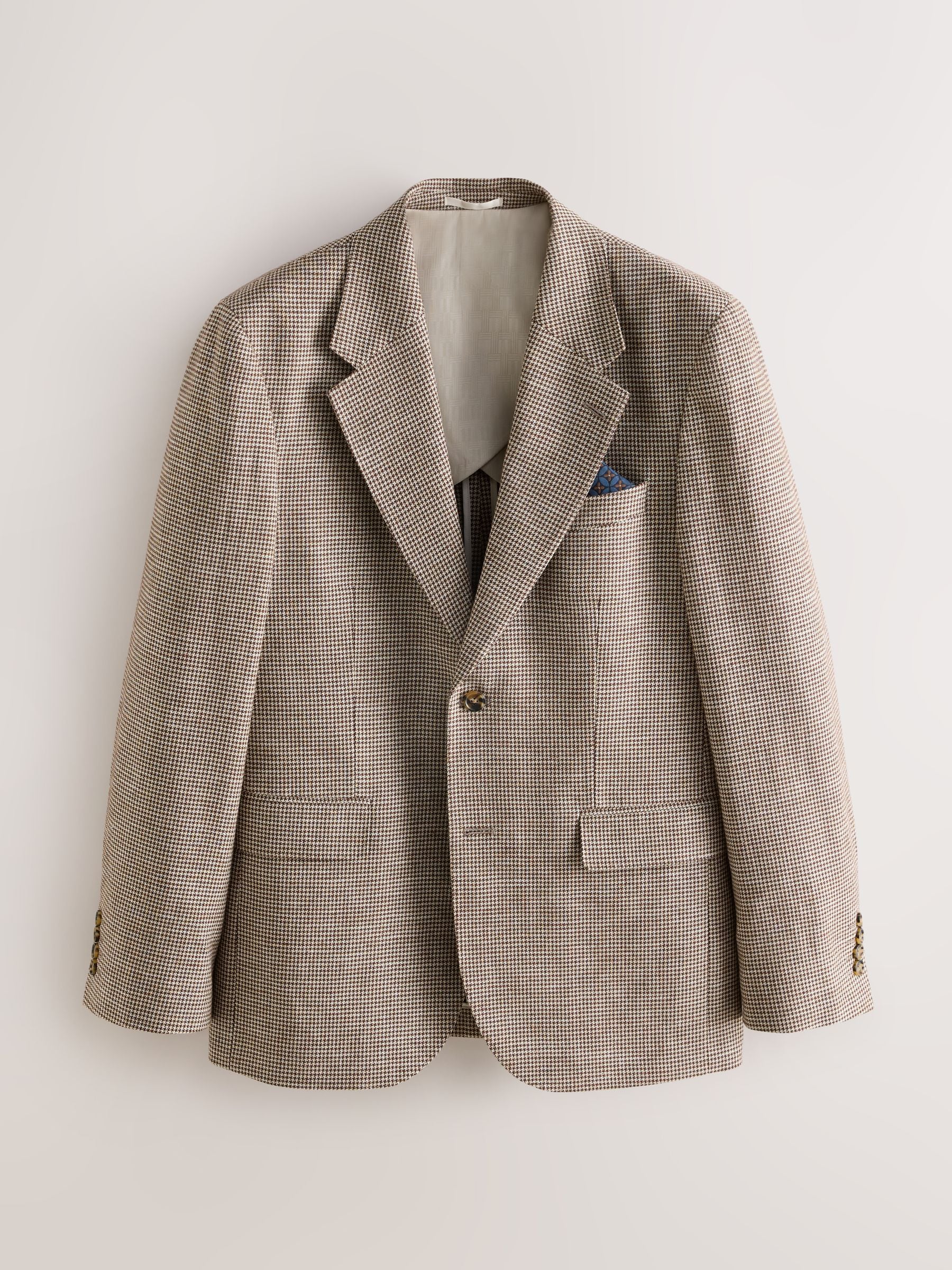 Buy Brown N. Premium Tailored Fit Puppytooth Texture Suit Jacket