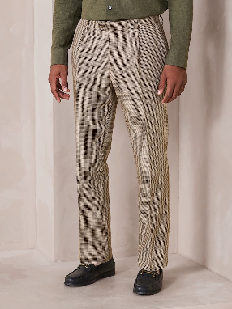 Brown N Dot Tailored Puppytooth Texture Suit Trousers - Image 1 of 11