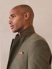 أخضر - Regular Fit Trimmed Linen Blend Puppytooth Suit Jacket - صورة 5 من 12
