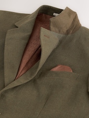 أخضر - Regular Fit Trimmed Linen Blend Puppytooth Suit Jacket - صورة 9 من 12
