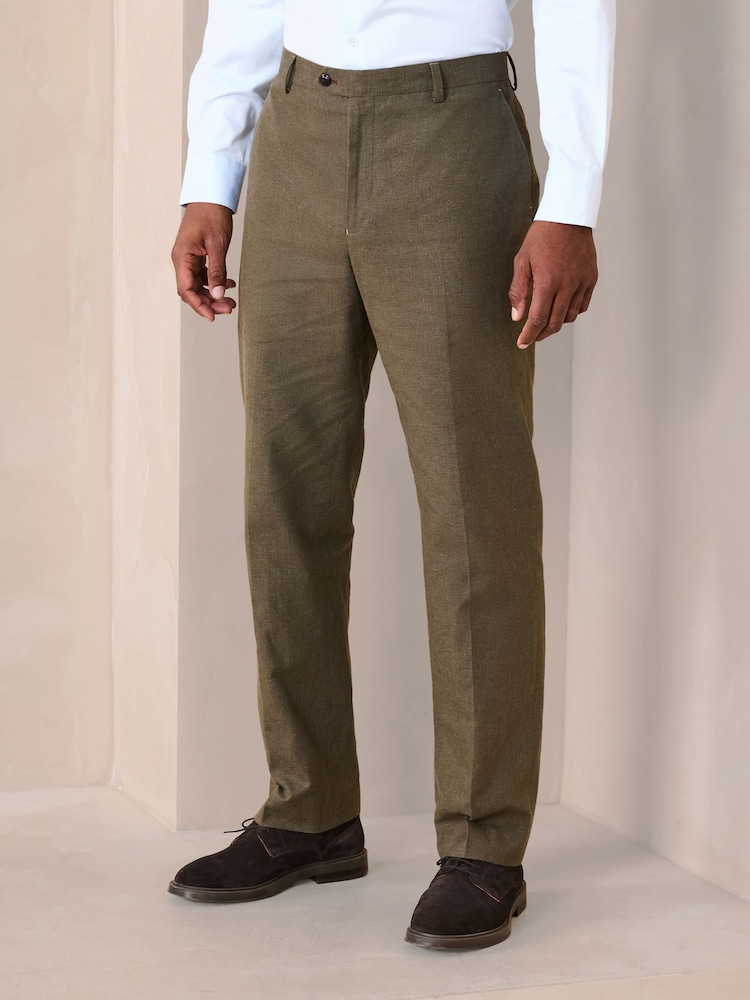أخضر - Regular Fit Trimmed Linen Blend Puppytooth Suit Trousers - صورة 1 من 5