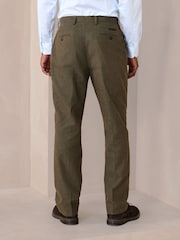 أخضر - Regular Fit Trimmed Linen Blend Puppytooth Suit Trousers - صورة 2 من 5