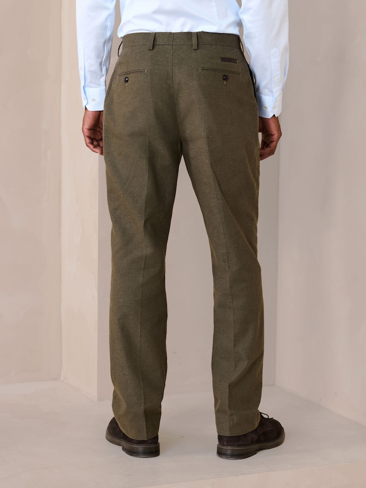أخضر - Regular Fit Trimmed Linen Blend Puppytooth Suit Trousers - صورة 2 من 5