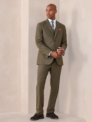 أخضر - Regular Fit Trimmed Linen Blend Puppytooth Suit Trousers - صورة 3 من 5