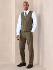 Verde - Regular Fit Double Breasted Trimmed Linen Blend Puppytooth Suit Waistcoat - Imagem 2 de 9