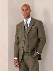 Verde - Regular Fit Double Breasted Trimmed Linen Blend Puppytooth Suit Waistcoat - Imagem 4 de 9