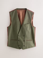 Verde - Regular Fit Double Breasted Trimmed Linen Blend Puppytooth Suit Waistcoat - Imagem 6 de 9