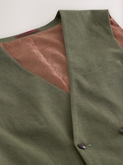 Verde - Regular Fit Double Breasted Trimmed Linen Blend Puppytooth Suit Waistcoat - Imagem 9 de 9