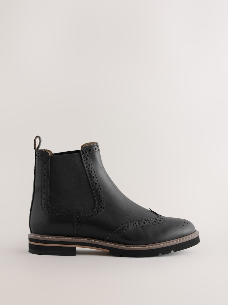 Black Leather Forever Comfort® Brogue Detail Chelsea Boots - Image 1 of 11 Black Leather Forever Comfort® Brogue Detail Chelsea Boots - Image 1 of 11
