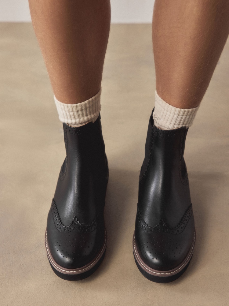 Black Leather Forever Comfort® Brogue Detail Chelsea Boots - Image 2 of 11 Black Leather Forever Comfort® Brogue Detail Chelsea Boots - Image 2 of 11