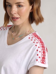 Weird Fish White Tildare Embroidered Jersey Top - Image 5 of 8