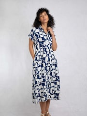 Vestido-camisa de linho rico estampado Weird Fish Jaye - Imagem 1 de 8