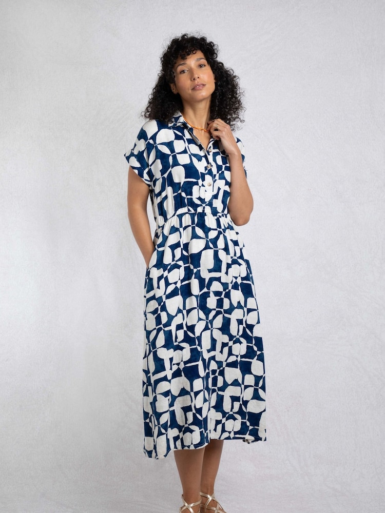 Vestido-camisa de linho rico estampado Weird Fish Jaye - Imagem 1 de 8