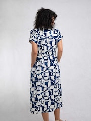 Vestido-camisa de linho rico estampado Weird Fish Jaye - Imagem 2 de 8