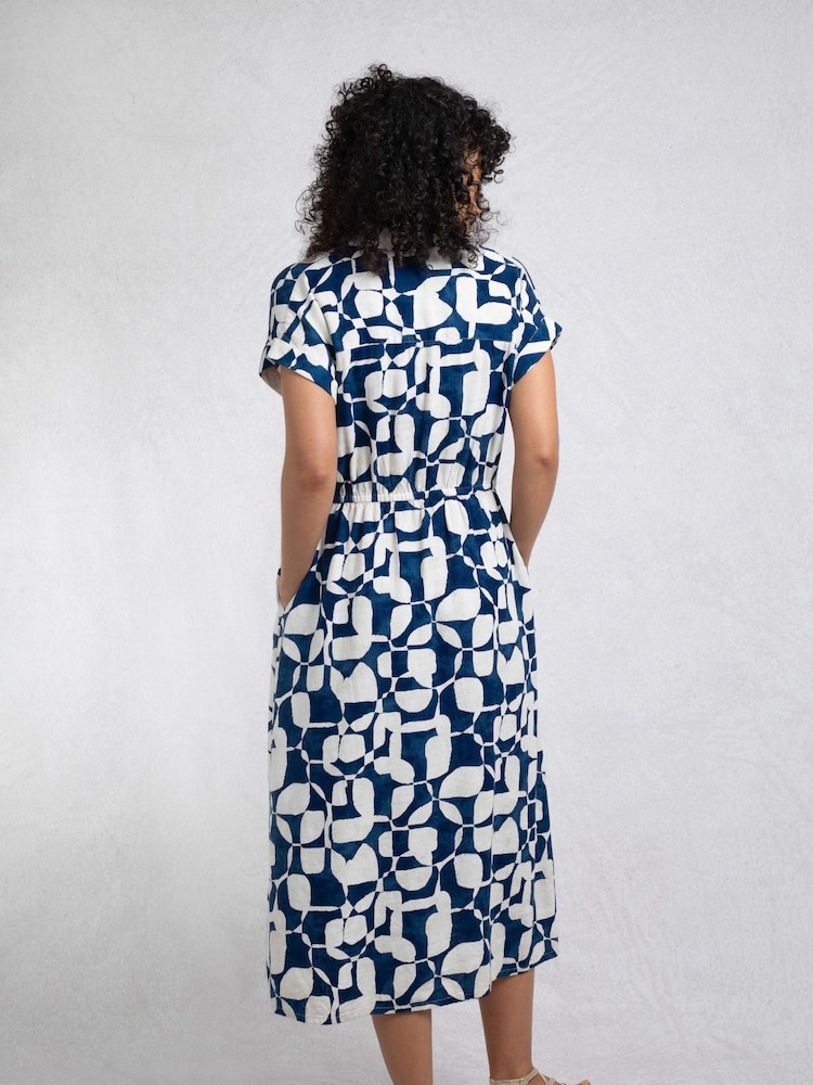 Vestido-camisa de linho rico estampado Weird Fish Jaye - Imagem 2 de 8