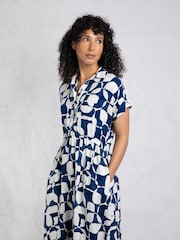 Vestido-camisa de linho rico estampado Weird Fish Jaye - Imagem 3 de 8