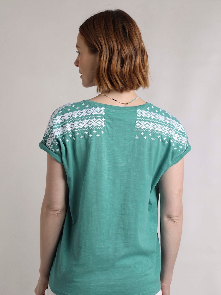 Weird Fish Green Tildare Embroidered Jersey Top - Image 2 of 6