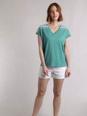 Weird Fish Green Tildare Embroidered Jersey Top - Image 3 of 6