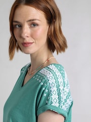 Weird Fish Green Tildare Embroidered Jersey Top - Image 4 of 6