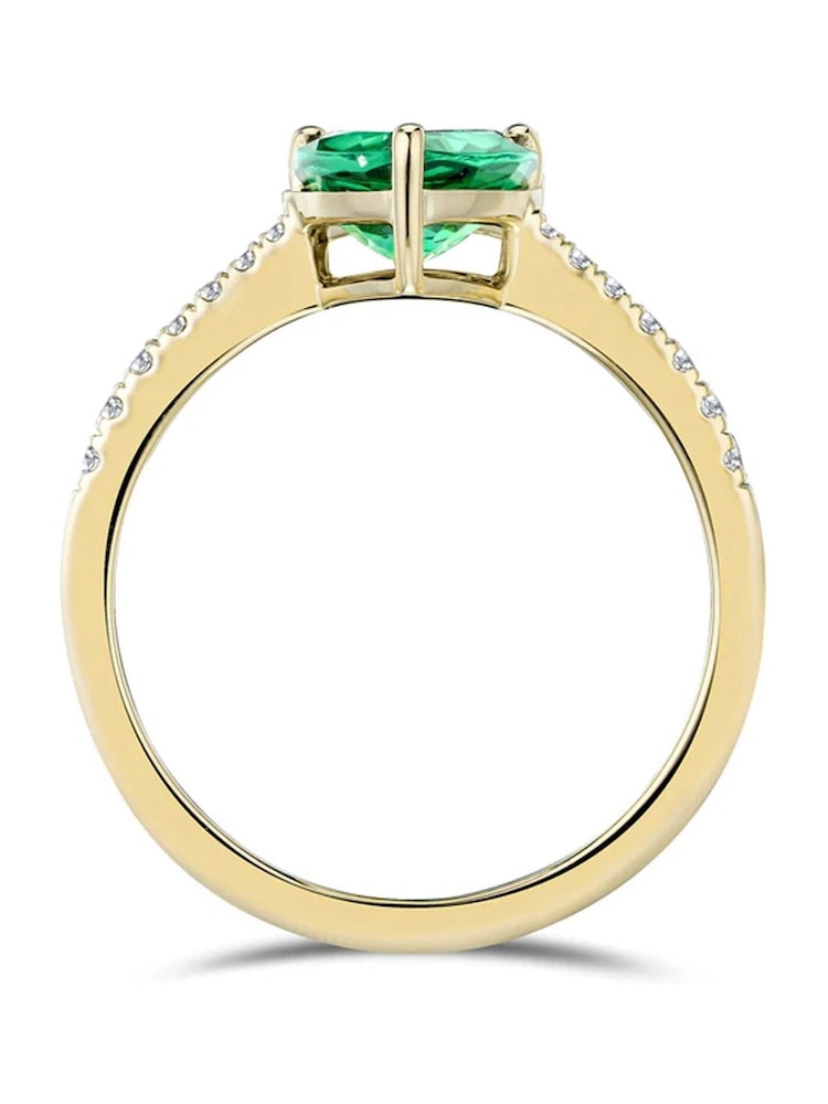 The Diamond Store Green Astra 2.30ct H/SI Pear Cut Lab Emerald Solitaire with Side Stones Ring in 18K Gold Vermeil - Image 1 of 3