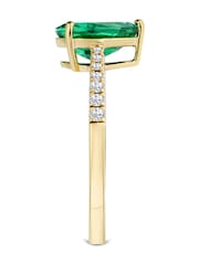 The Diamond Store Green Astra 2.30ct H/SI Pear Cut Lab Emerald Solitaire with Side Stones Ring in 18K Gold Vermeil - Image 2 of 3