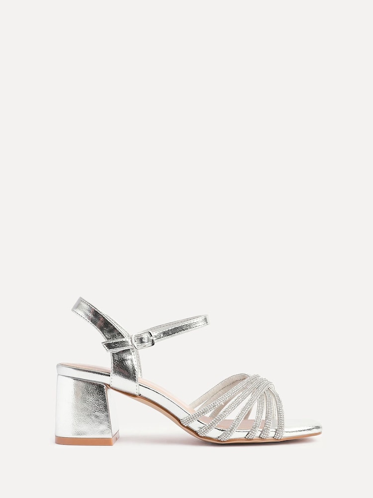 Linzi Silver Strictly Wide Fit Diamante Crossover Heeled Sandals - Image 2 of 5 Linzi Silver Strictly Wide Fit Diamante Crossover Heeled Sandals - Image 2 of 5