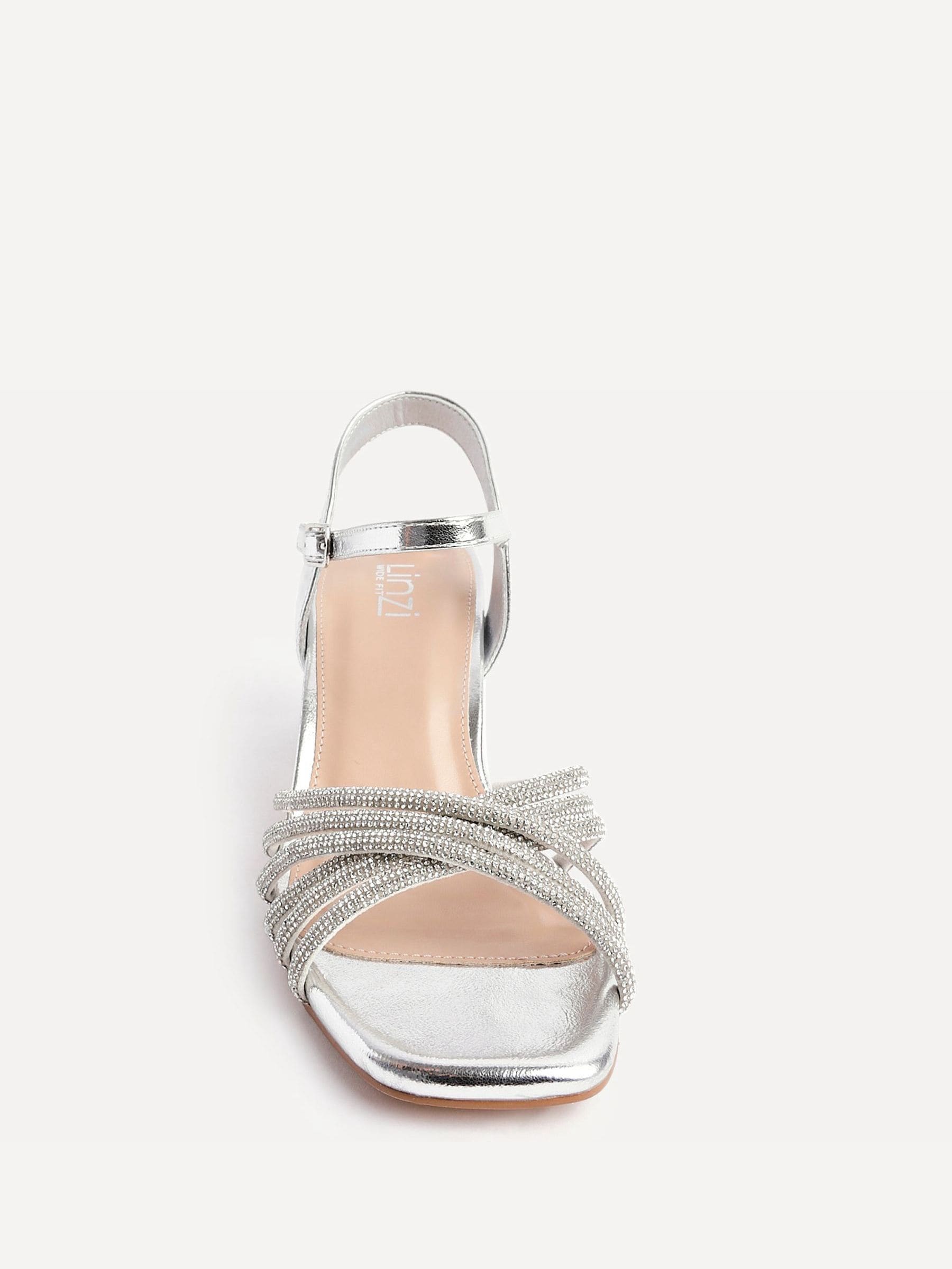 Buy Linzi Silver Strictly Wide Fit Diamante Crossover Heeled