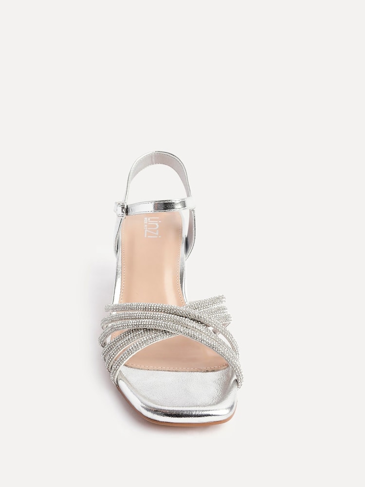 Linzi Silver Strictly Wide Fit Diamante Crossover Heeled Sandals - Image 5 of 5