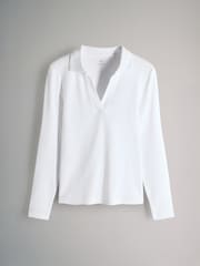 The Set Black/White/Taupe 3 Pack Long Sleeve Ribbed Polo Shirts - Image 2 of 6