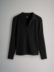 The Set Black/White/Taupe 3 Pack Long Sleeve Ribbed Polo Shirts - Image 4 of 6