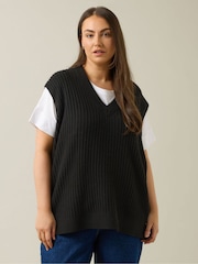 Evans Knitted Button Side Stripe Black Vest - Image 1 of 6