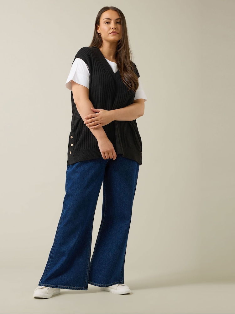 Evans Knitted Button Side Stripe Black Vest - Image 2 of 6