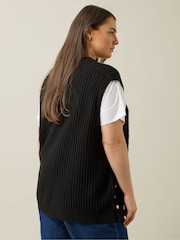 Evans Knitted Button Side Stripe Black Vest - Image 3 of 6
